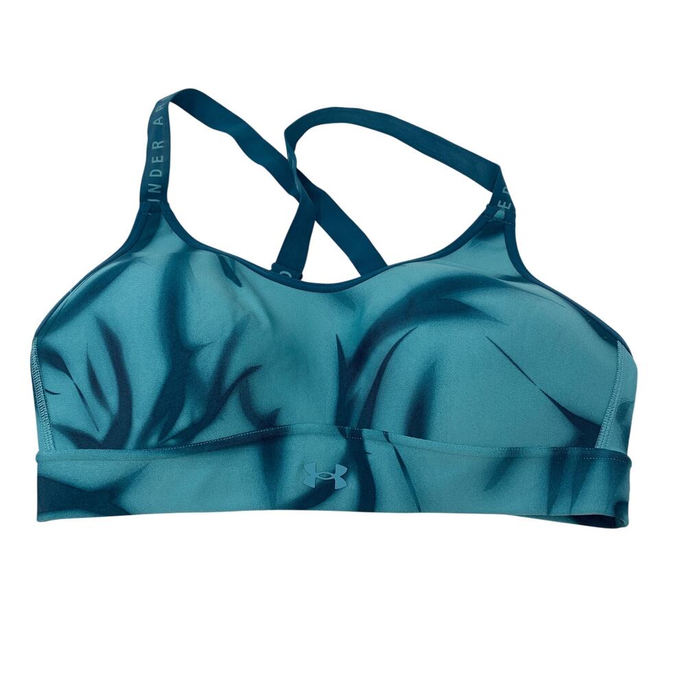 Under Armour Cross Back Sports Bra Womens Size Medium Blue Print Molded Cups